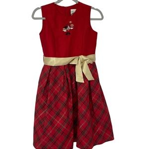 DISNEY MINNIE MOUSE HOLIDAY DESIGN RED PLAID GIRLS DRESS SIZE 12